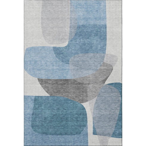 5' X 8' Denim Blue And Gray Abstract Washable Area Rug With UV Protection
