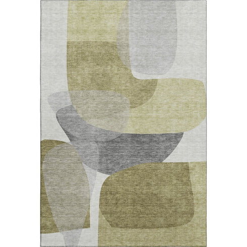5' X 8' Fern Green And Gray Abstract Washable Area Rug With UV Protection
