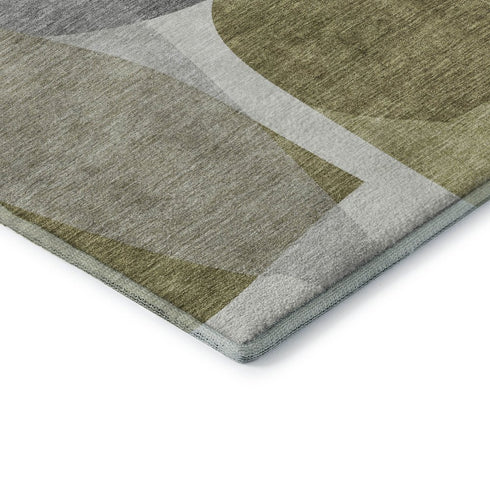 5' X 8' Fern Green And Gray Abstract Washable Area Rug With UV Protection