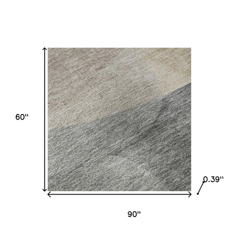 5' X 8' Coffee And Gray Abstract Washable Area Rug With UV Protection
