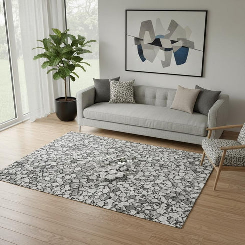 5' X 8' Coffee And Gray Abstract Washable Area Rug With UV Protection