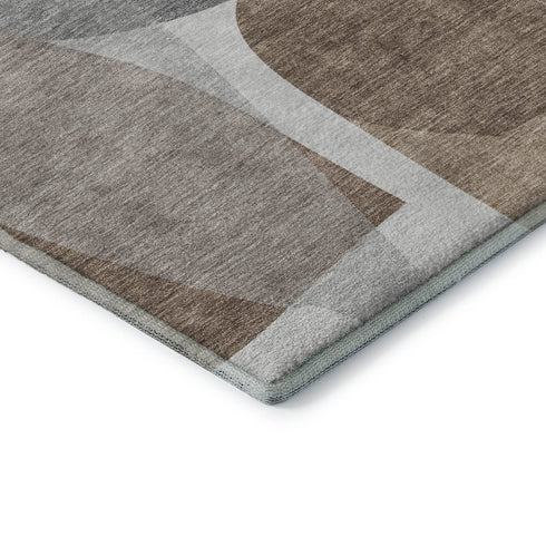 8' X 10' Coffee And Gray Abstract Washable Area Rug With UV Protection