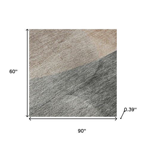 5' X 8' Rust And Gray Abstract Washable Area Rug With UV Protection