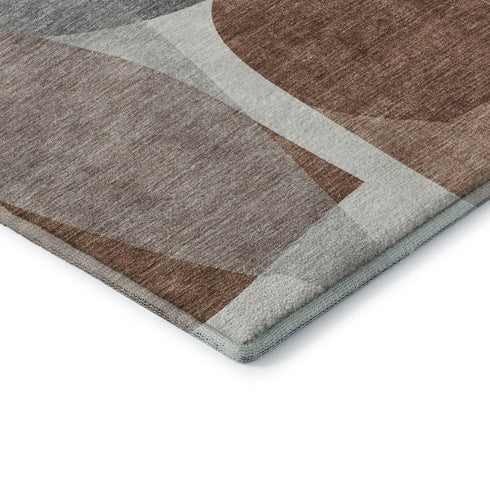 8' Rust And Gray Abstract Washable Round Rug With UV Protection
