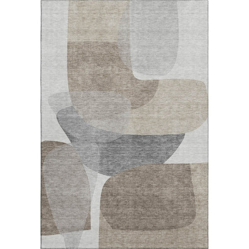 9' X 12' Taupe And Gray Abstract Washable Area Rug With UV Protection