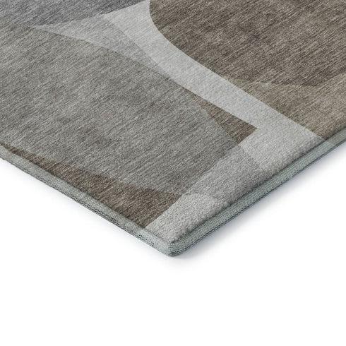 9' X 12' Taupe And Gray Abstract Washable Area Rug With UV Protection