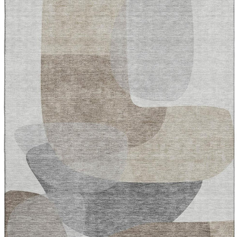 9' X 12' Taupe And Gray Abstract Washable Area Rug With UV Protection