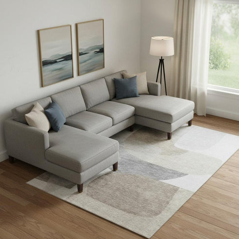 9' X 12' Taupe And Gray Abstract Washable Area Rug With UV Protection