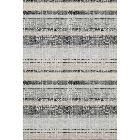 5' X 8' Black And Beige Striped Washable Area Rug With UV Protection