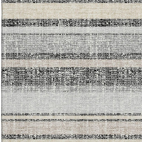 5' X 8' Black And Beige Striped Washable Area Rug With UV Protection