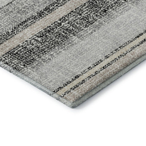 5' X 8' Black And Beige Striped Washable Area Rug With UV Protection