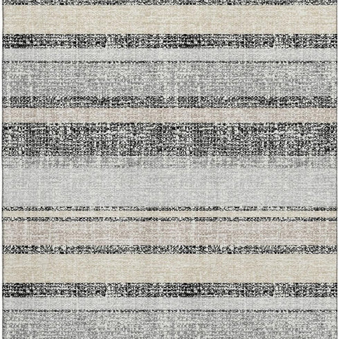 5' X 8' Black And Beige Striped Washable Area Rug With UV Protection