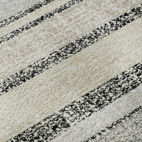 5' X 8' Black And Beige Striped Washable Area Rug With UV Protection