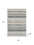 5' X 8' Black And Beige Striped Washable Area Rug With UV Protection