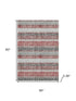 5' X 8' Burgundy And Gray Striped Washable Area Rug With UV Protection