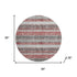 8' Burgundy And Gray Striped Washable Round Rug With UV Protection
