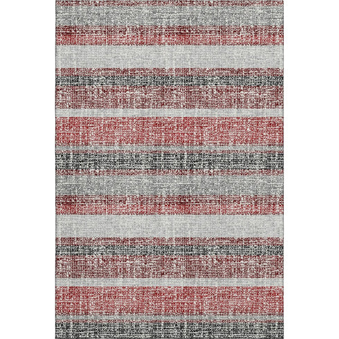 8' X 10' Burgundy And Gray Striped Washable Area Rug With UV Protection