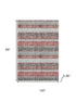 8' X 10' Burgundy And Gray Striped Washable Area Rug With UV Protection