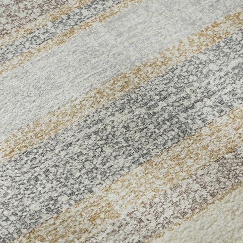 8' Gold And Beige Striped Washable Round Rug With UV Protection