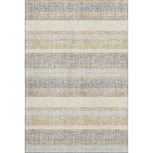 8' X 10' Gold And Beige Striped Washable Area Rug With UV Protection
