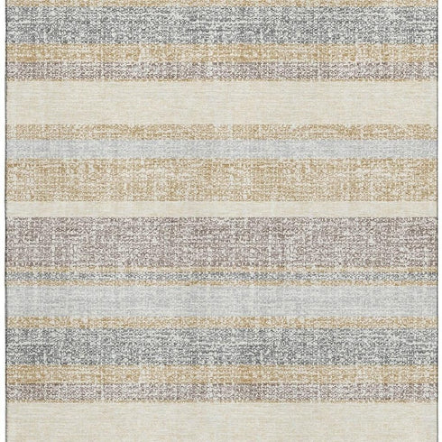 8' X 10' Gold And Beige Striped Washable Area Rug With UV Protection