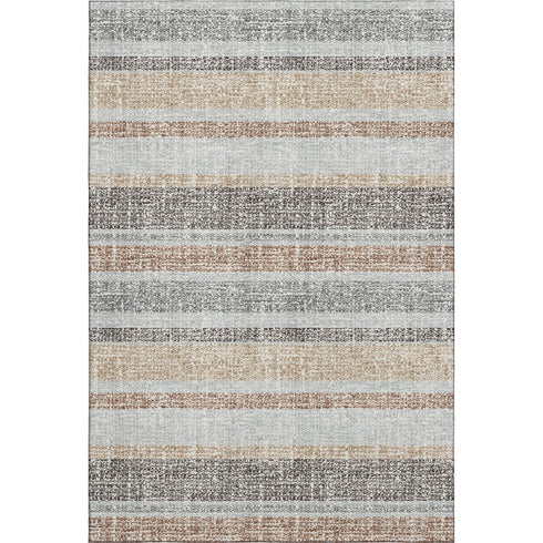 5' X 8' Gray And Beige Striped Washable Area Rug With UV Protection