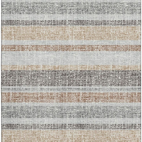 5' X 8' Gray And Beige Striped Washable Area Rug With UV Protection
