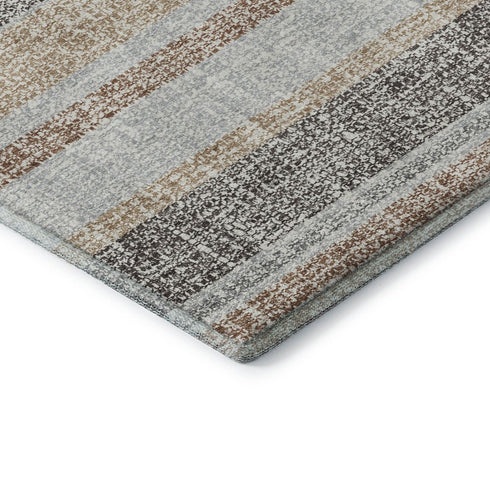 5' X 8' Gray And Beige Striped Washable Area Rug With UV Protection