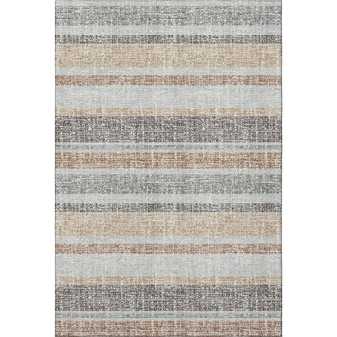 5' X 8' Gray And Beige Striped Washable Area Rug With UV Protection