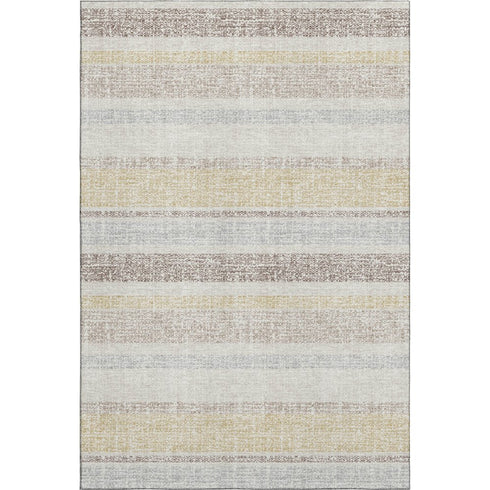 8' X 10' Ivory And Beige Striped Washable Area Rug With UV Protection