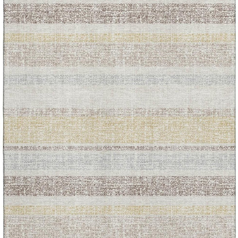 8' X 10' Ivory And Beige Striped Washable Area Rug With UV Protection