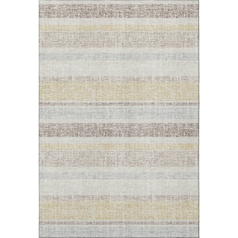 8' X 10' Ivory And Beige Striped Washable Area Rug With UV Protection