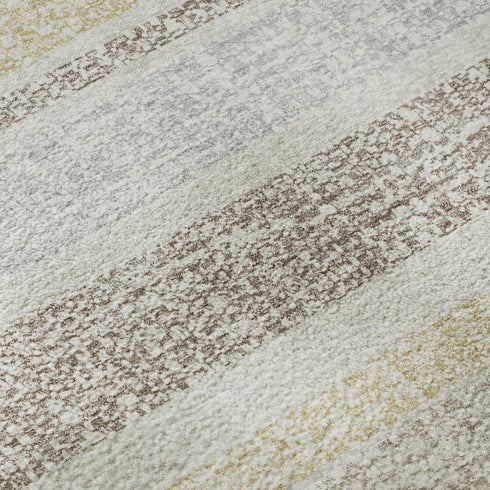 8' X 10' Ivory And Beige Striped Washable Area Rug With UV Protection