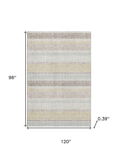 8' X 10' Ivory And Beige Striped Washable Area Rug With UV Protection