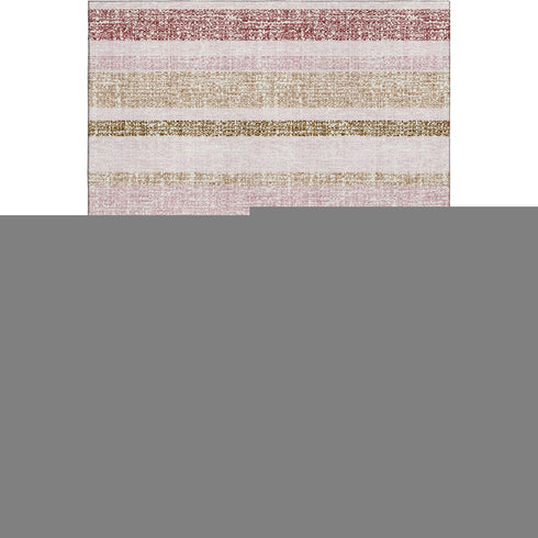 8' X 10' Pink And Beige Striped Washable Area Rug With UV Protection