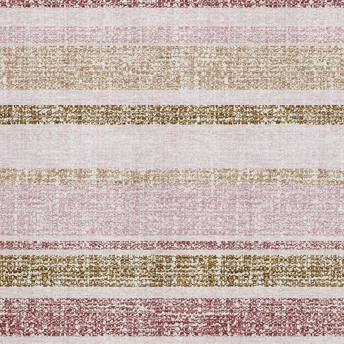 8' X 10' Pink And Beige Striped Washable Area Rug With UV Protection