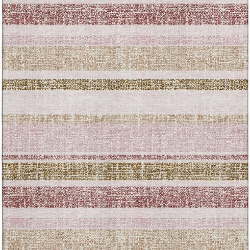 8' X 10' Pink And Beige Striped Washable Area Rug With UV Protection