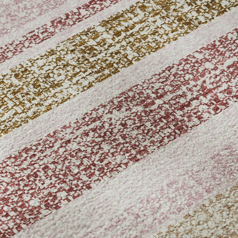 8' X 10' Pink And Beige Striped Washable Area Rug With UV Protection