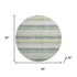 8' Pale Aqua And Beige Striped Washable Round Rug With UV Protection