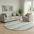 8' Pale Aqua And Beige Striped Washable Round Rug With UV Protection