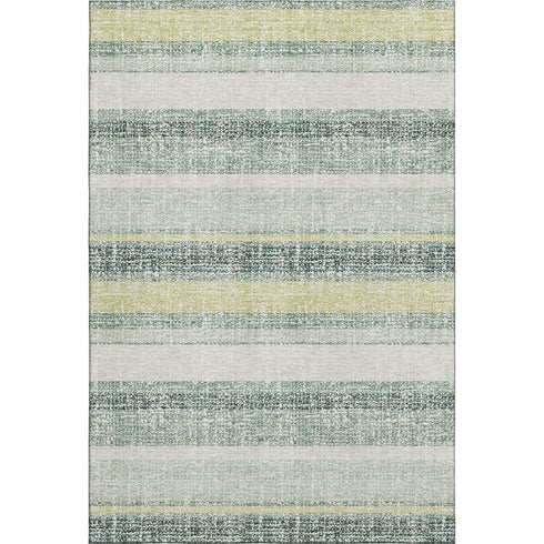 8' X 10' Pale Aqua And Beige Striped Washable Area Rug With UV Protection