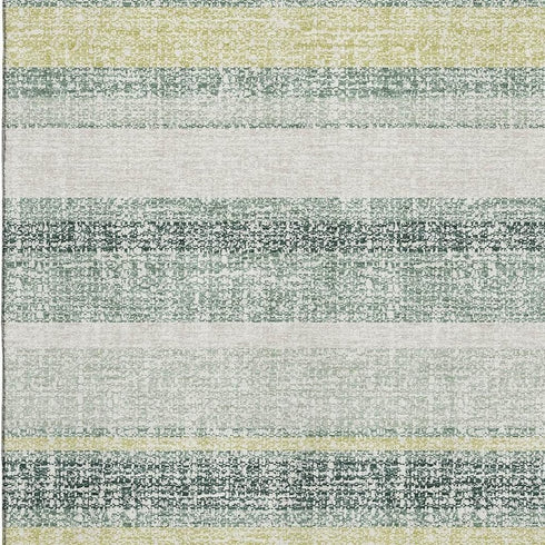8' X 10' Pale Aqua And Beige Striped Washable Area Rug With UV Protection