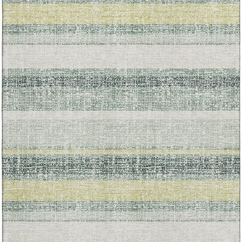 8' X 10' Pale Aqua And Beige Striped Washable Area Rug With UV Protection