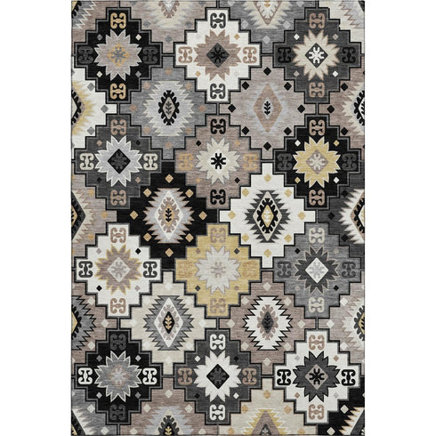 5' X 8' Black And Gray Geometric Washable Area Rug With UV Protection