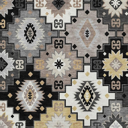 5' X 8' Black And Gray Geometric Washable Area Rug With UV Protection