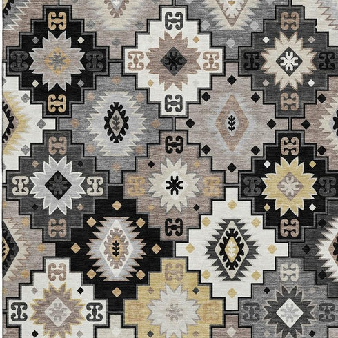 5' X 8' Black And Gray Geometric Washable Area Rug With UV Protection