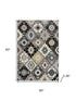 5' X 8' Black And Gray Geometric Washable Area Rug With UV Protection