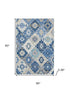 5' X 8' Blue And Beige Geometric Washable Area Rug With UV Protection
