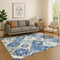 9' X 12' Blue And Beige Geometric Washable Area Rug With UV Protection