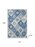 9' X 12' Blue And Beige Geometric Washable Area Rug With UV Protection